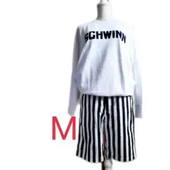 GU ジーユー ストライプパンツ ハーフパンツ ひざ丈 白黒 M