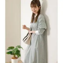 極美品✨　緑❤️　アーバンリサーチ サニーレーベル　ストライプシャツワンピース