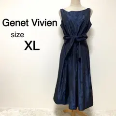Genet Vivien ネイビー スパンコール 花柄刺繍 ノースリーブドレスのサムネイル