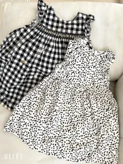 nextギンガムチェック柄ドット柄2点ワンピース刺繍ステッチフリル　ホワイト90