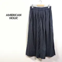 AMERICAN HOLIC ワイドパンツ M 紺 ストライプ ウエストゴム