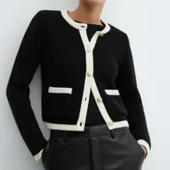 マンゴ　ニット　カーディガン　ノーカラー　ジャケット 黒　白　S ZARA風