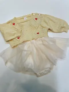 ハート刺繍 ニットとチュールロンパース セットアップ