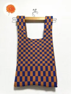 アメリカンホリック　エコカルットニットジャガードBAG オレンジ　チェック柄のサムネイル