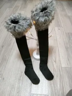 モコモコ♪ファー付き　ロングソックス　タイツ　ブラック　グレー　ブラウン
