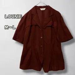 G0008　開襟刺繍ブラウス　半袖　レーヨン100%　ブラウン　M〜Ｌのサムネイル