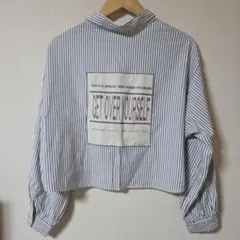 ESTACOT ストライプ クロップドシャツ