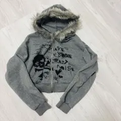 ファー付き フルジップ パーカー グレー