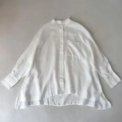 ウタオ リネン100％ バンドカラーブラウス ホワイト Mサイズ