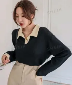 DAZY ドロップショルダー リブ編み ポロネックtシャツ