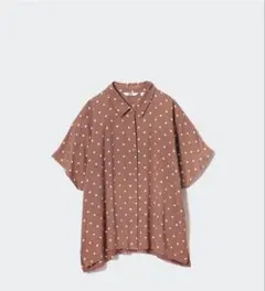 UNIQLO 茶 ブラウン ドット 水玉 半袖 レーヨンプリントブラウス Lのサムネイル