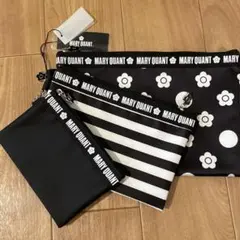 【新品未使用】MARY QUANT ポーチ 3点セット 黒 ストライプ デイジー