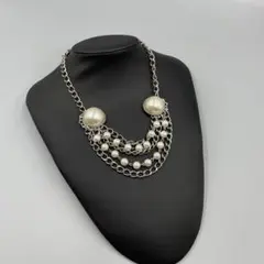 061 MILANO イタリア製　多層チェーンパール風ネックレス