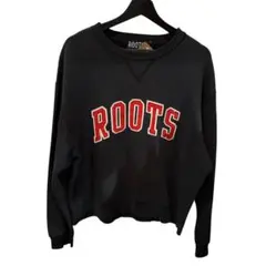 ROOTS スウェット トレーナー 刺繍デザイン ワッペンロゴ ブラック 黒