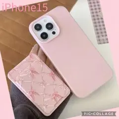 新品 iPhone 15用 ピンク ソフトケース カードスロット付き バレエ柄