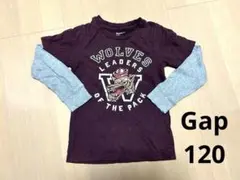 Gapkids 120 長袖カットソー 重ね着風ロンT 赤茶×グレー①