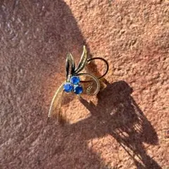 アンティーク ブローチ ゴールド × ブルー お花と葉