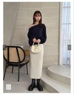 リブニット タイトスカート ロング丈 アイボリー