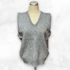 【美品】ジャックニウス ニットベスト L グレー ウール混 刺繍ロゴ ゴルフ