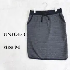 UNIQLO グレー×ブラックボーダータイトスカート 裏起毛サイズM