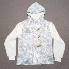 流儀圧搾 パーカー 白 桜 花柄
