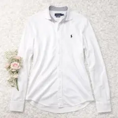 美品 ポロ ラルフローレン 長袖シャツ スモールポニー 白 ネイビー メンズM