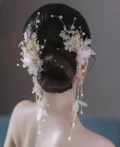綺麗　振袖　成人式　卒業式ヘアアクセサリー　髪飾り　薄いピンクフラワーゴールド