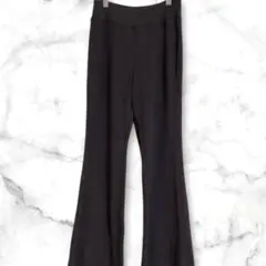 リブフレアパンツ　ウエストゴム　ストレッチ　綿　M ズボン　ゆったり　ブラウン