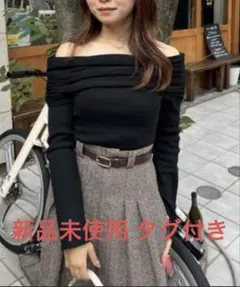 rienda オフショルギャザーニットトップス