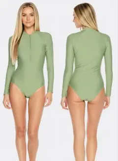 RELLECIGA レディース 水着 胸パッド付き ハーフジップ ワンピース　緑