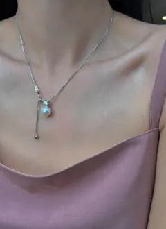 一粒パールダイヤ　調節可能　ネックレス　高見え　高級感　　ラリエット