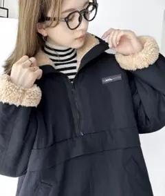 ブラック フリース襟 オーバーサイズジャケット