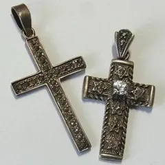 2》ヴィンテージ 銀（silver 925）クロス2点 ▲マーカサイト欠損有