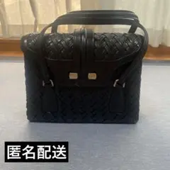 黒 編み込みレザー ハンドバッグ