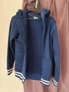 フード付きパーカー　ネイビー フルジップパーカー M