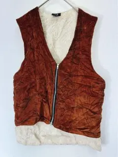 コーデュロイ ボアベスト ブラウン ワンサイズ コットン100% ジップアップ