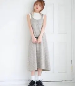 チェック柄　バックリボン　ワンピース