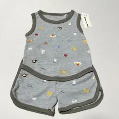 新品　ベビーパジャマセット 90cm 食べ物モチーフ　グレー　ワッフル素材