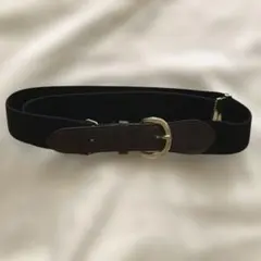 ベルト 子供用　黒ゴム+茶合皮　調整可能　約82㎝