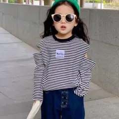 【新品未使用】ボーダー肩開きトップス 90サイズ