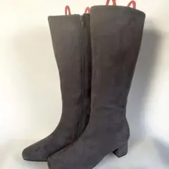 グレー スエード風 ロングブーツ ファスナー付き　23.5cm
