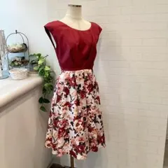 バイカラーの花柄パーティドレス　9号