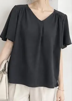 ANCHOR WOMAN スーツの青山 半袖ブラウス ブラック