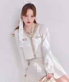 セット対応/配色ラメニットカーディガン　配色ラメニットビスチェ　オフホワイト