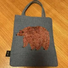 クマ刺繍 ダークブルー トートバッグ