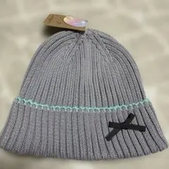 新品未使用　リボン付き　グレー　ニット帽 53-55cm
