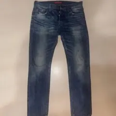 ダークブルー ストレートジーンズ フライボタン
