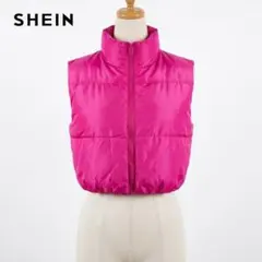 SHEIN クロップド中綿ベスト ショート丈 レディースXS ピンク