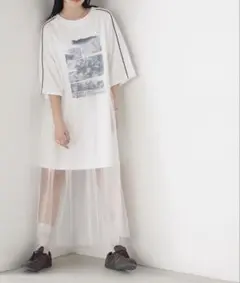 ☆Forksy☆新品個性派♪レースドッキングロングTシャツ　オフホワイトのサムネイル