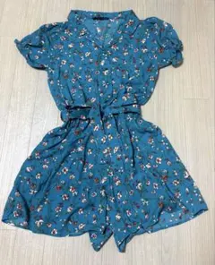 Heather 花柄ショートパンツオールインワン　半袖